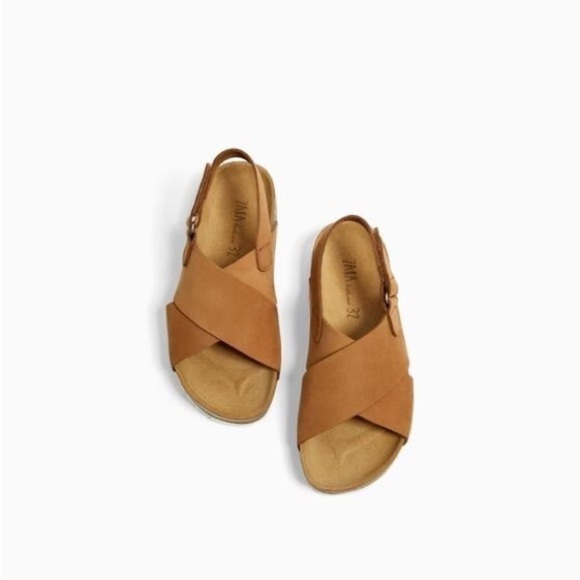 Zara Other - Zara Kids Boy Leather Crossover Sandals, Tan, Size 32 Euro New